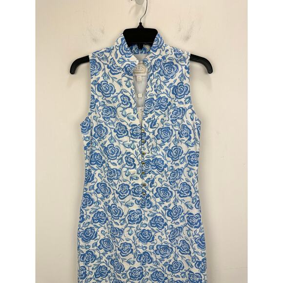 Sail To Sable Linen Blend Midi Dress Rose Floral Blue Resort Cottage XXS NWT - Picture 9 of 16